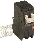 CH Series 2 Pole GFCI Breaker 50 Amp CH250GF, 120V Electrical Circuit Breaker, light almond finish with test button, side view