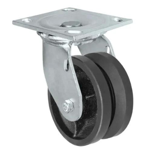 CasterHQ 5-in by 2-in V-groove swivel caster with top mounting plate, 4-1/2 x 6-1/4 in, 4,000 lb per set; set of 4