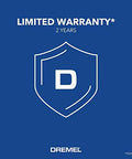 Blue warranty seal graphic for 120-Volt Engraver Rotary Tool With Stencil Kit, highlighting 2-year limited warranty, tool only.