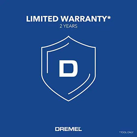 Blue warranty seal graphic for 120-Volt Engraver Rotary Tool With Stencil Kit, highlighting 2-year limited warranty, tool only.