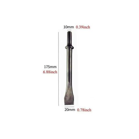 Five Piece Pneumatic Air Hammer Chisel Bit Set With 6.88 Inch Bits, showing heavy duty 10mm round shank and durable steel material.