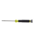 Side view of 4-In-1 Electronics Screwdriver Set with Non-Magnetic Tips, includes 2 slotted and 2 Phillips bits, chrome-plated barrel.