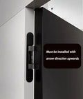 Adjustable 180 Degree Invisible Cross Hinge For Folding Doors Zero Gap Hidden Mechanism close-up installation guide, black finish.