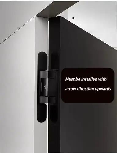 Adjustable 180 Degree Invisible Door Hinge For Folding And Hideaway Doors showing installation direction for modern closet use.