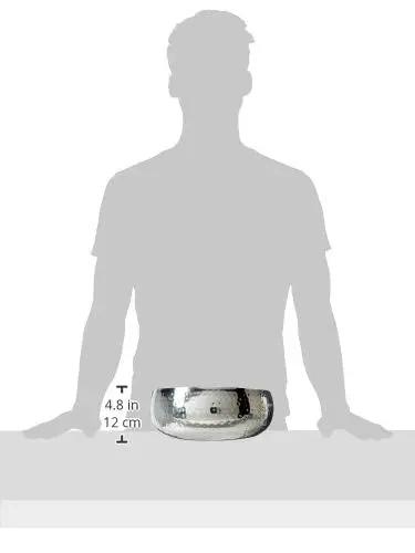 Heavy Duty Double Wall Insulated Stainless Steel Serving Bowl With Hella Sharp Hammered Finish Keeps Food Hot Or Cold 11 5 Inch shown next to person for size reference.
