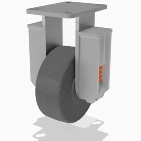 Kickass Spring Loaded Rigid Caster Featuring 8 By 3 Inch Plastex Phenolic Wheel With Top Shelf Impact Absorption And Heavy Duty Straight Roller Bearing For Shop Floors, showing a side view of the caster with spring mechanism.