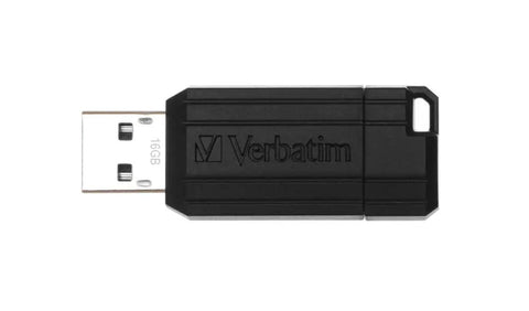 Black Verbatim 16GB USB flash drive, rectangular design, angled view