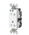 Hospital Grade Decora Duplex Receptacle White 20 Amp 120 Volt Tamper Resistant Ul Certified Heavy Duty Electrical Outlet side view showing terminals and safety shutters