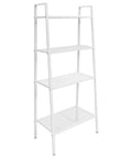 Four Tier Ladder Bookcase Storage Shelf with Industrial Metal Frame White Finish for Living Room Office or Bathroom Space Saving Display Stand