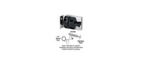 Heavy Duty 1.9 Inch Round Post Mount Gate Latch For Half Inch Tempered Glass with installation guide and round post detail.