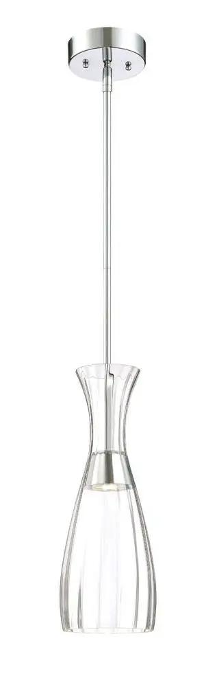 Mila 11W LED Pendant Light Sleek Chrome Finish With Optical Ribbed Shade 2700K Warm White, Integrated LED hanging