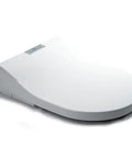 Smart Automatic Toilet Seat Cover Dispenser With Heated Roll Replacement For Modern Bathrooms Hygienic White Design, side angle view.
