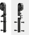 Side view of black side mounted rollers for 30 Inch Bi Folding Sliding Barn Door Hardware Track Kit with mounting hardware