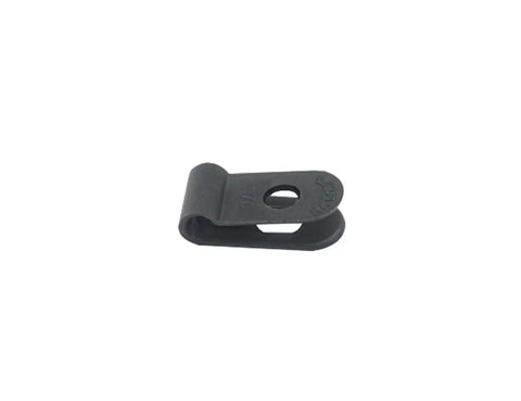 Single black clip from 200 Pack One Eighth Inch Nylon Cable Clips R Type Assortment Kit Black Wire Clamps For Cable Management And DIY Wiring