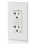 Killer Slim GFCI Weather And Tamper Resistant Outlet 20 Amp white receptacle with safety features for outdoor use.