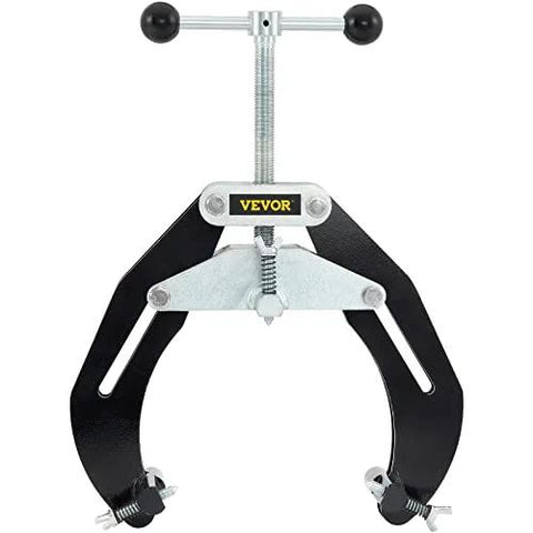 Front view of VEVOR pipe clamp, 2-6 in, steel, quick-acting screws, black frame