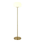 Tall Floor Lamp With Glass Mushroom Shade In Brass And White Milk Glass, Handcrafted Steel Base, 13 inch shade