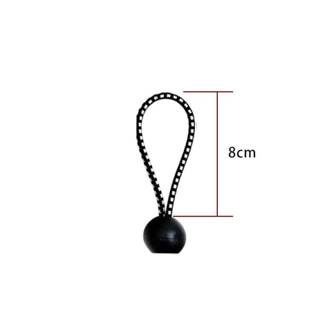 Close-up of a single 3.15 inch 20 Pack Ball Bungee Cords Elastic Tie Down in black with plastic ball end, measuring 8 cm in length.