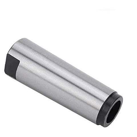 Metal lathe taper sleeve reducing adapter, MT4–MT2, silver cylindrical with black ends