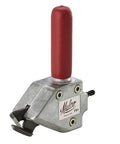 Turbo Sheet Metal Shear Attachment For Drills, 20 Gauge Capacity, Lightweight Aluminum Head with red handle, side view