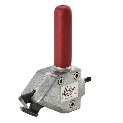 Turbo Sheet Metal Shear Attachment For Drills, 20 Gauge Capacity, Lightweight Aluminum Head with red handle, side view