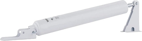 White Pneumatic Storm Door Closer With Adjustable Speed And Hold Open Washer designed for out swinging storm or screen doors.