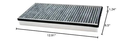 Premium Activated Carbon Cabin Air Filter For Porsche 911, Boxster, Cayman, Improves Air Quality And Odor Control, dimensions shown