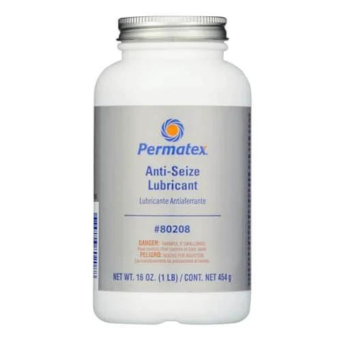 Anti Seize Lubricant With Brush Top Bottle, 16 Oz, Silver, labeled Permatex, preventive for corrosion and moisture.