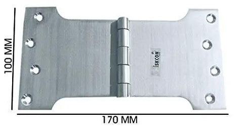 Stainless Steel Parliament Door Hinge 4x4x6 Inch wide with satin finish, shown flat with dimensions labeled, six screw holes per side.