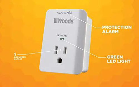 One Outlet Surge Protector With 1080J Protection, LED Indicator Alarm, Slim Space Saving Design, cULus Listed in white