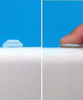 Ultra Quiet Door Bumpers 3 Pack 18 Pieces Peel And Stick Installation close-up showing polymer gel bumper on surface, finger pressing gently.