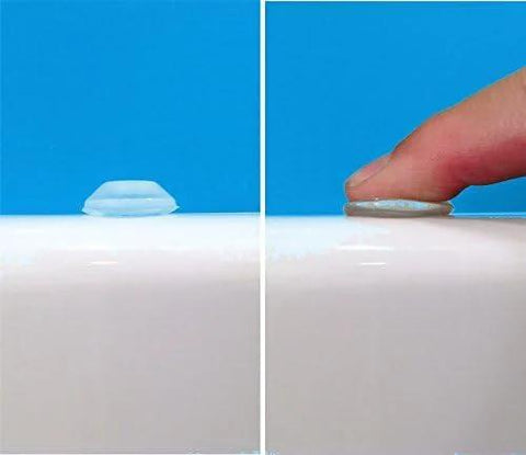 Ultra Quiet Door Bumpers 3 Pack 18 Pieces Peel And Stick Installation close-up showing polymer gel bumper on surface, finger pressing gently.