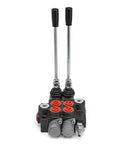Vevor 2-spool hydraulic directional control valve, black body with dual levers and red port caps