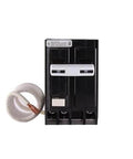 50 Amp 2-Pole GFCI Circuit Breaker 120/240V with auto self-test, displayed with coiled wire attachment for electrical panel protection.