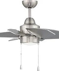 Propel II 24 Inch Indoor Outdoor Damp Location Ceiling Fan With LED Light Kit, Brushed Nickel, 6 Outdoor Blades, Pull Chain