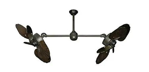 Heavy Double Ceiling Fan Featuring Dual Adjustable Motors Finished In Oil Rubbed Bronze And Loaded With 35 Inch Dark Walnut Arbor Blades Plus Wall Switch For Smooth Airflow And Built Tough Reliability - Top view.