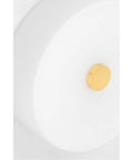 Close-up detail of Sophie 2 Light Flush Mount Ceiling Light In Polished Nickel Finish Dope Sleek Modern Indoor Lighting Fixture Measuring 4.5 Inches Tall And 11.75 Inches Wide Bulbs Not Included focusing on gold accent.