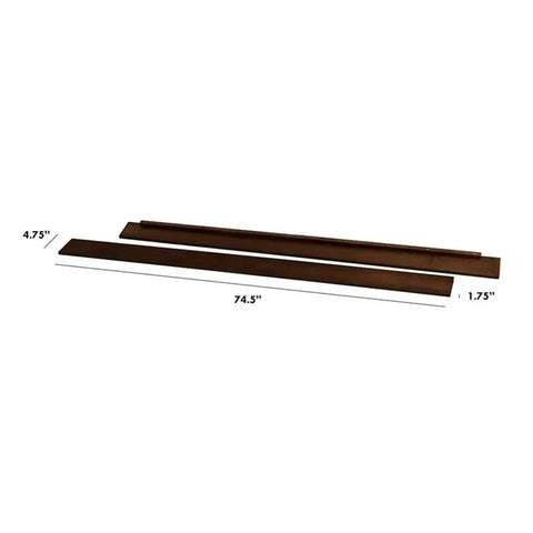 Crib To Bed Conversion Rails In Espresso Finish, 74.5 Inch made of 100 Percent Sustainable New Zealand Pine, shown with dimensions