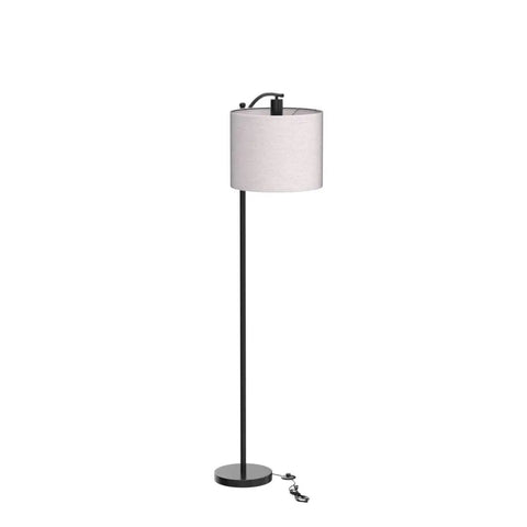 Lit Tall Arc Floor Lamp With Beige Linen Shade, Modern Standing Lamp For Living Room Or Bedroom, Black Finish, Foot Switch Visible