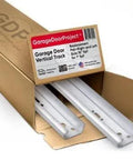 Box containing Built To Last Heavy Duty Garage Door Vertical Track Rails 76 Inch Or 88 Inch Lengths Sold In Pairs Fits 7 Foot Doors