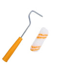 Slick 10 Piece Mini Paint Roller Covers Heavy Duty Acrylic Dripless Wall Wood Fabric Decorating Kit with yellow handle and cover.