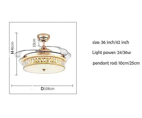 Diagram of Top Shelf 42 Inch Invisible Ceiling Fan With Smooth Led Lighting Smart Folding Blades dimensions and specifications.