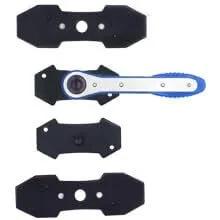 Pro Grade Car Brake Caliper Piston Press Tool Set With Ratcheting Spreader Four Hangers And 360 Degree Caliper Press Ratchet Displayed