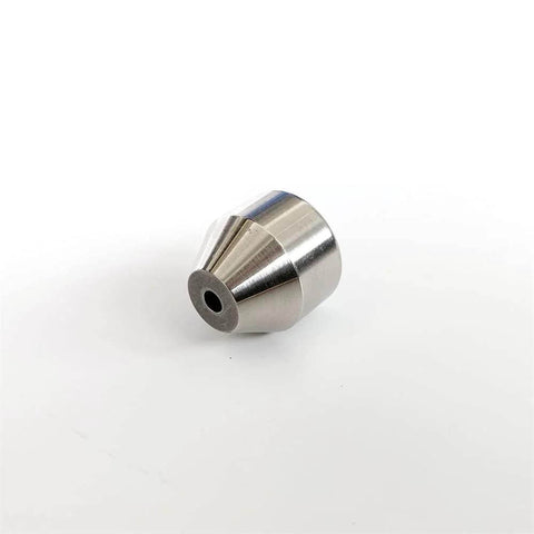 Water jet pump seat 014388-1, metal conical seat with central bore for a waterjet cutting machine.