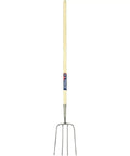 Long Knob Manure Fork With 48 Inch Ash Handle And 13 Inch Head, Forged Carbon Steel Tines, Oval Tines And Round Shoulders, Powder Coated Head