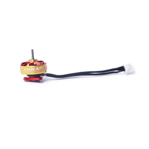 Boss Level Gts V3 0802 1S Brushless Motors For Tiny Whoop And Cinewhoop Drones Gold 27000kv motor side view with wires.
