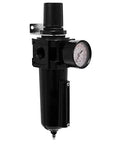 Three Quarters Inch NPT Air Filter Regulator with Moisture Removal Up To 150 PSI, front view with gauge and locking knob