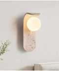 Cream LED Wall Sconce, 9 x 25 cm Modern Warm White Wall Lamp with Stone and Glass Design for Bedroom, Hallway, Hotel(Color:Cool White) mounted on wall.