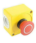 Rugged Plastic Control Panel Enclosure For Industrial Use In Yellow And Light Gray with red pull release button, one-seat design.