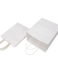 Medium White Kraft Paper Bags With Handles 8x4.75x10 Inches Bulk Pack Of 100 displayed on a white background